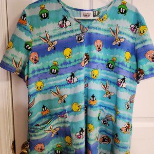 Scrubstar Women's Looney Tunes "Tie Dye Toons" Scrub Top. Size XL